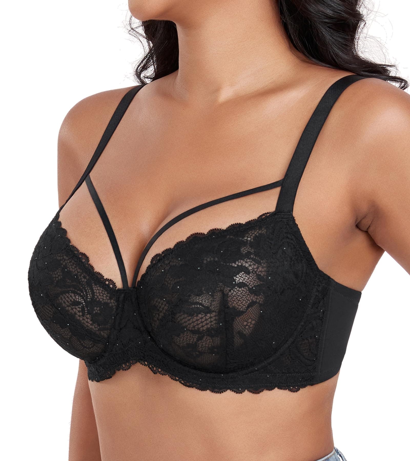 Sparkly Sexy Plus Size See-Through Bras for Women