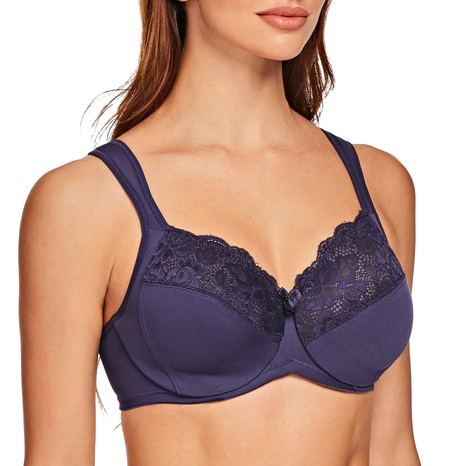 MELENECA Women's Full Coverage Plus Size Underwire Bra with Lace Straps