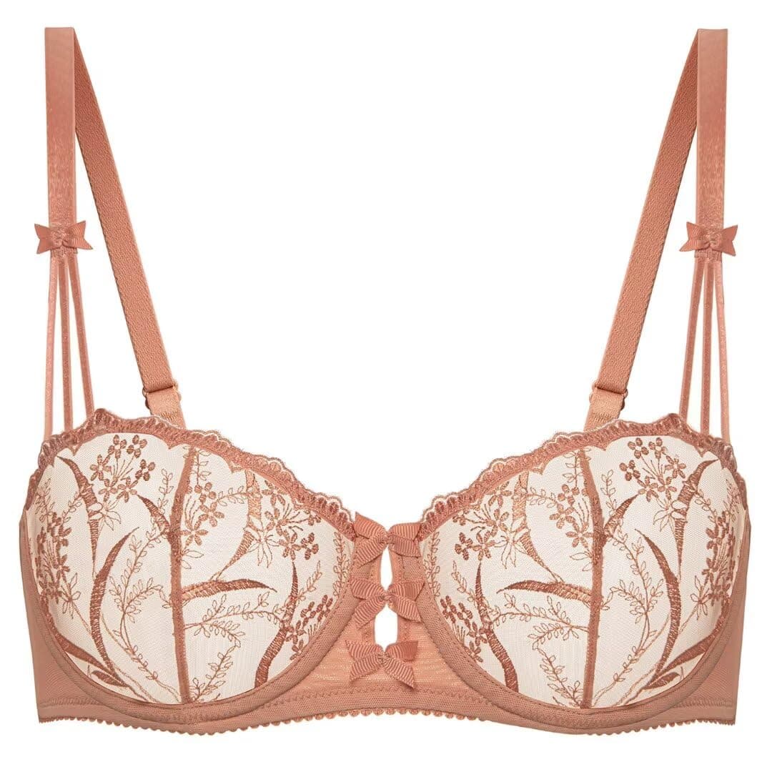 Deyllo Women's Balconette Lace Underwire Bra Sheer Non-Padded