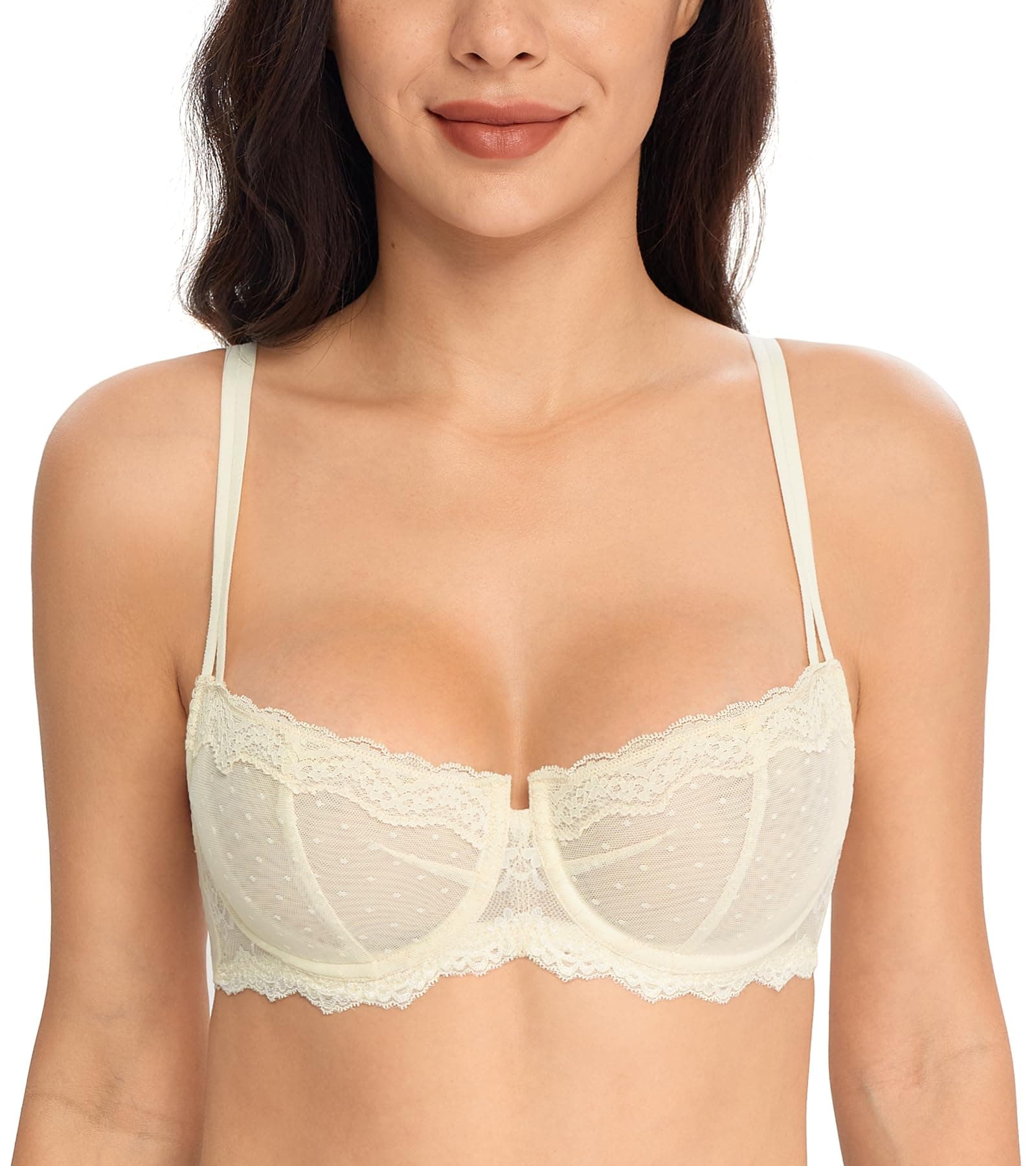 Lemorosy Women's Lace Balconette Demi Sheer Bra