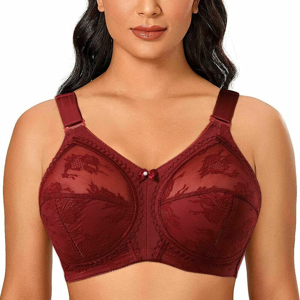 TELIMUSSTO Women's Plus Size Floral Lace Firm Hold Bra Minimizer