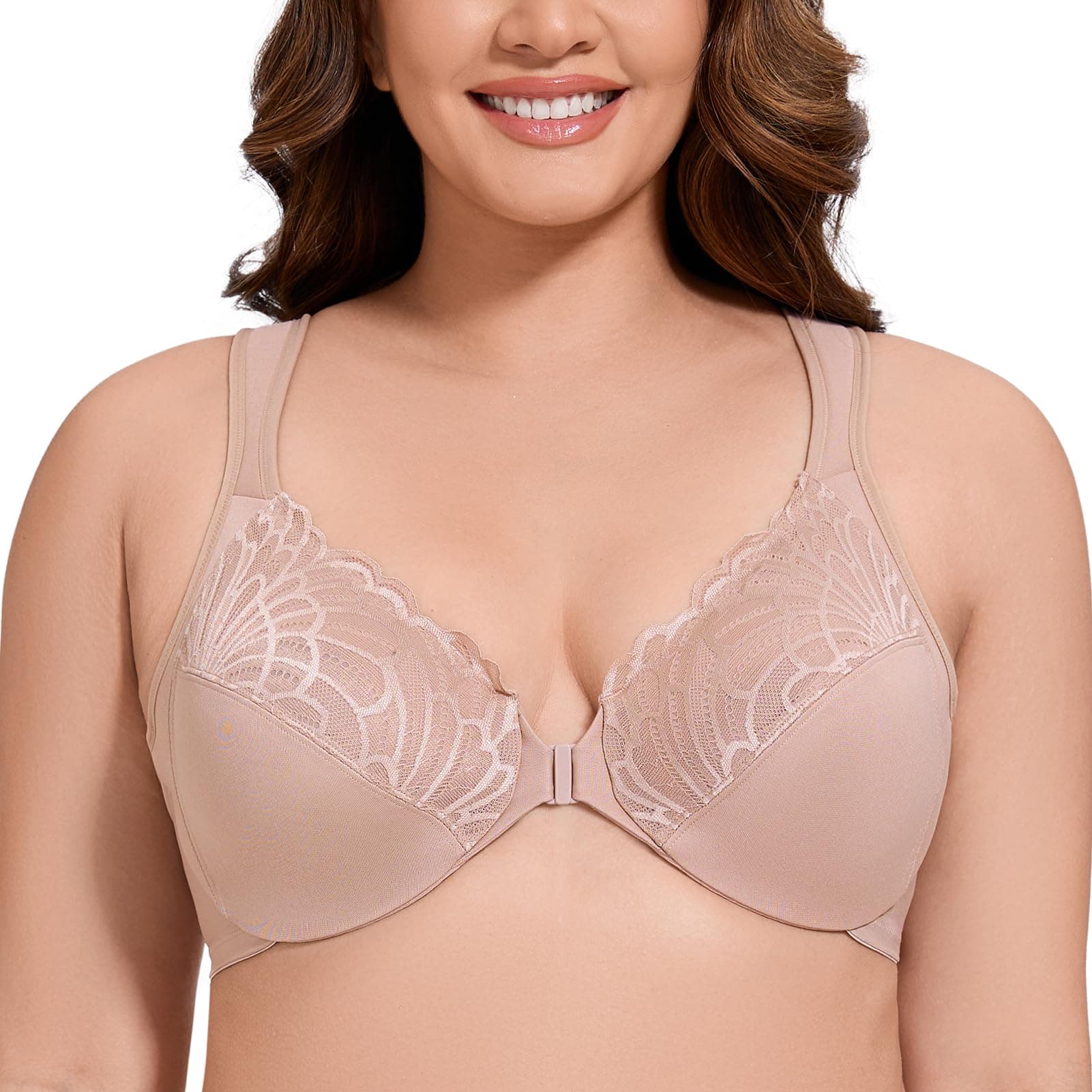MELENECA Women's Plus Size Front Closure Underwire Bra