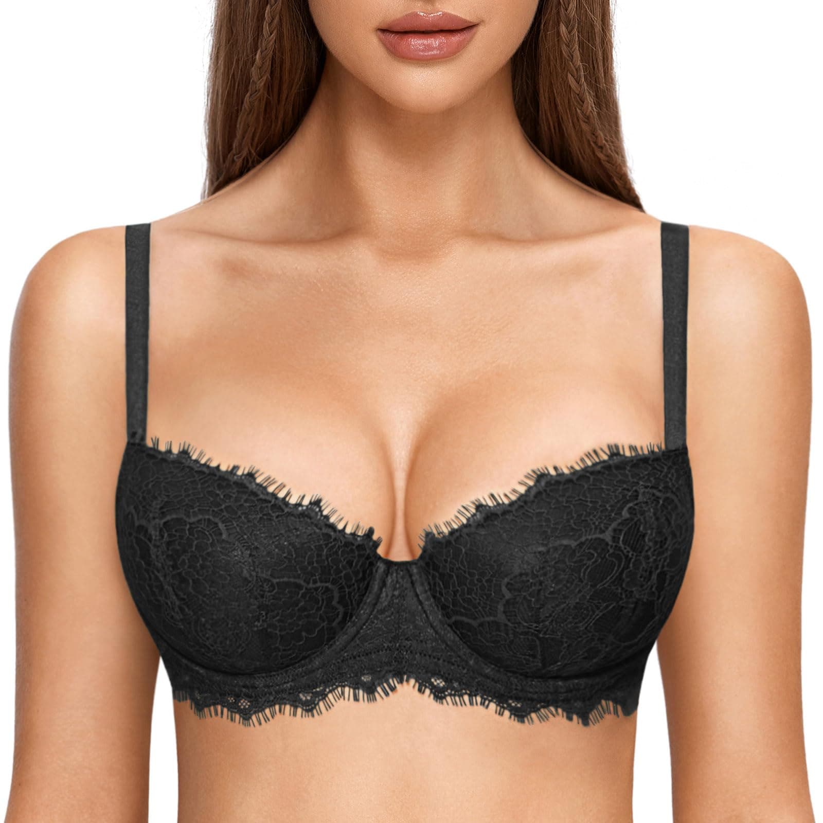 DOBREVA Plus Size Demi Balconette Bra with Demi Coverage and Underwire Support