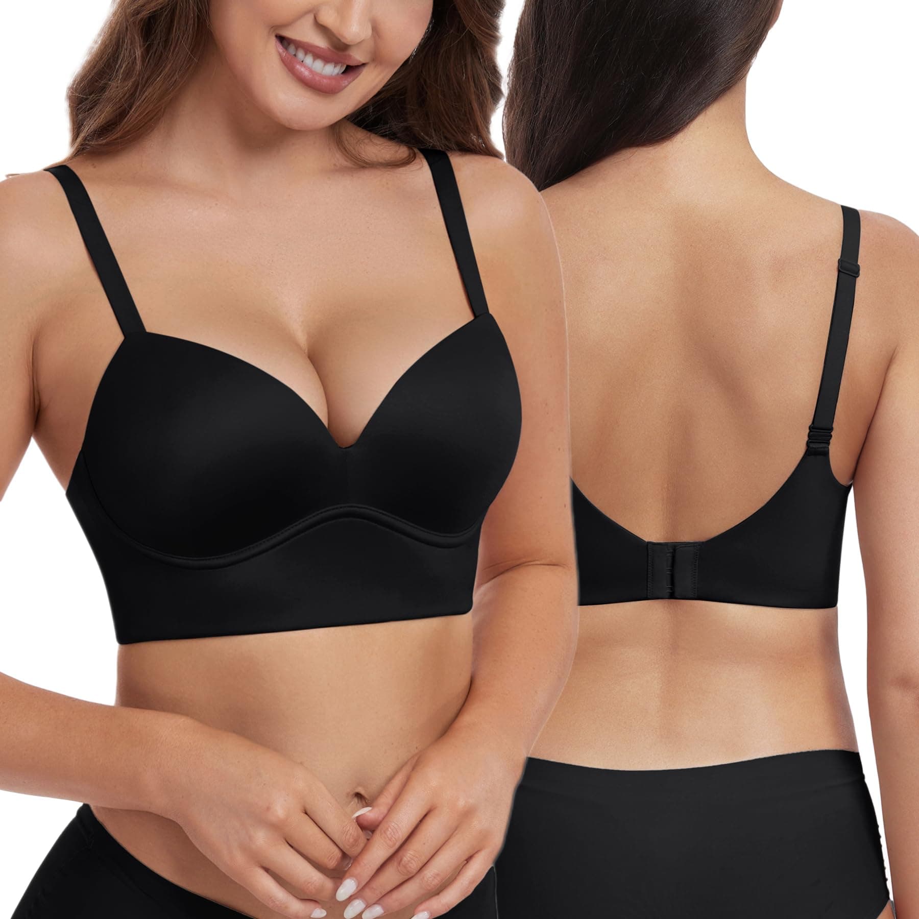 HACI Women's Plunge V-Neck Push Up Longline Bralette