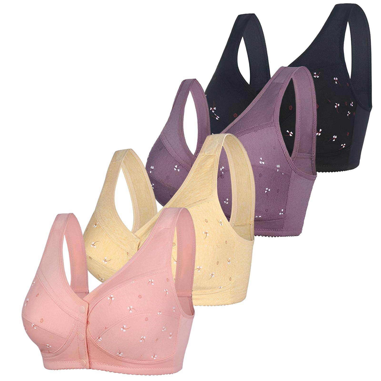 YVIVMEIE Women's Full Coverage Sports Bra with Front ClosureComfort Daisy Design