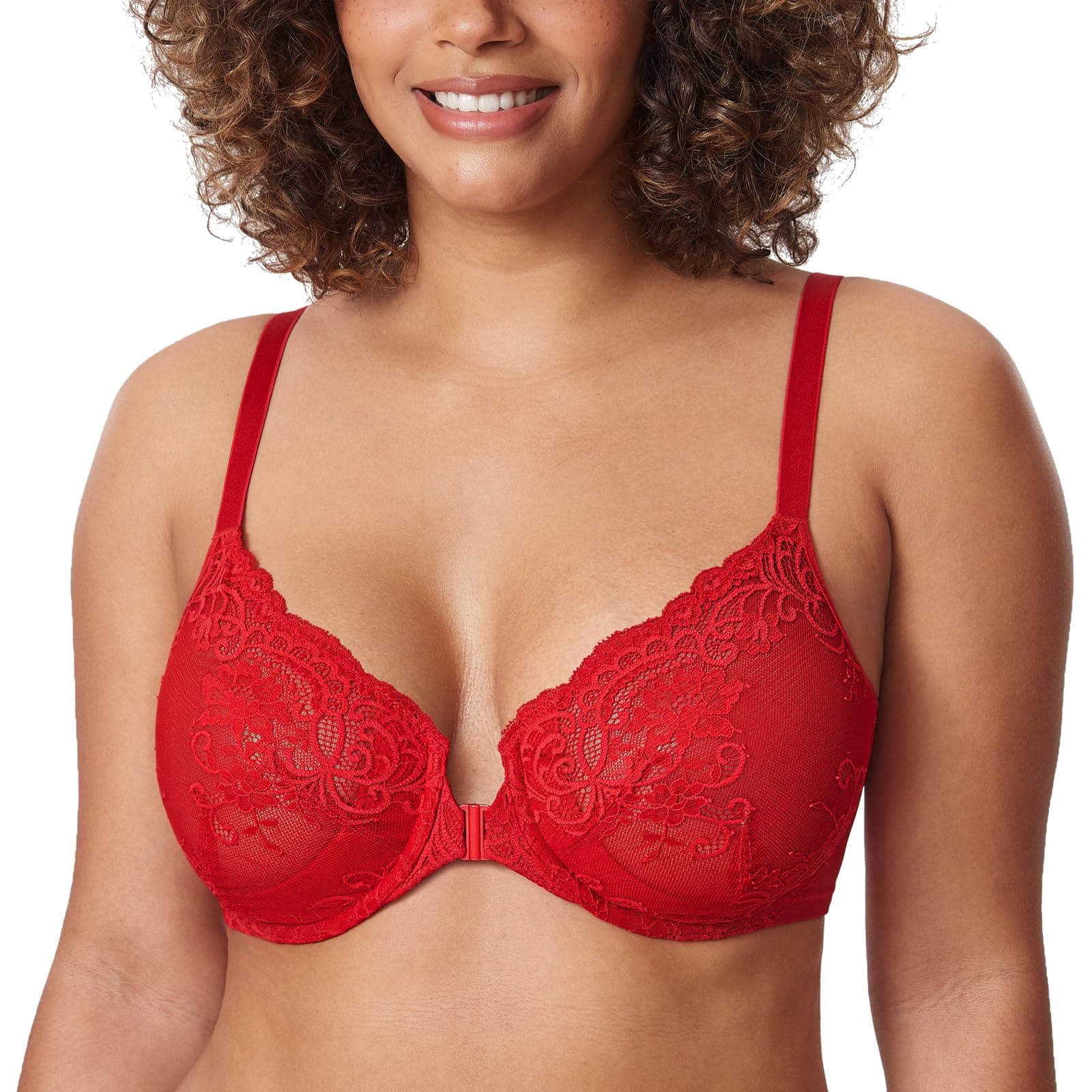 Stylish and Comfortable Sheer Bras for Curvy Women: Delimira's Front Closure Lace Underwire Bra
