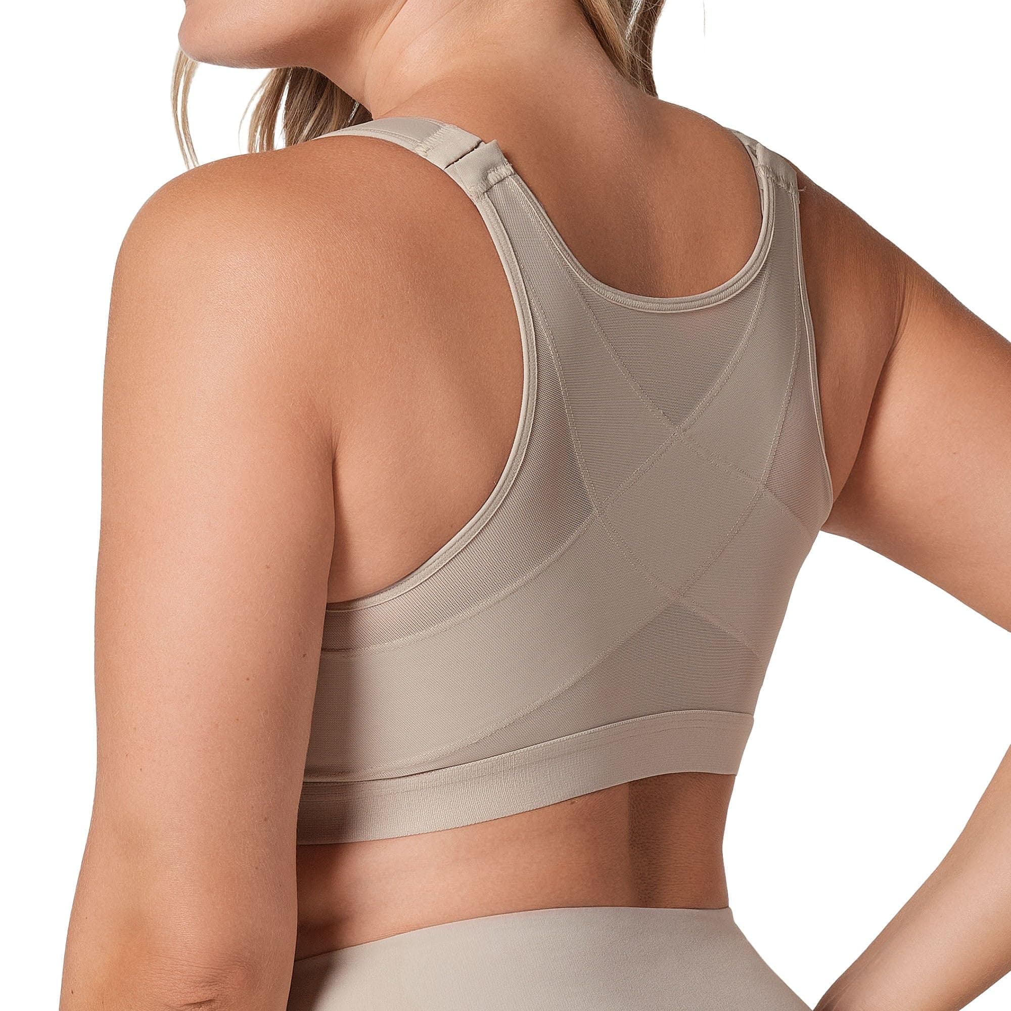Leonisa Beige Front Closure Posture Corrector Bra - Full Coverage, Wireless Back Support