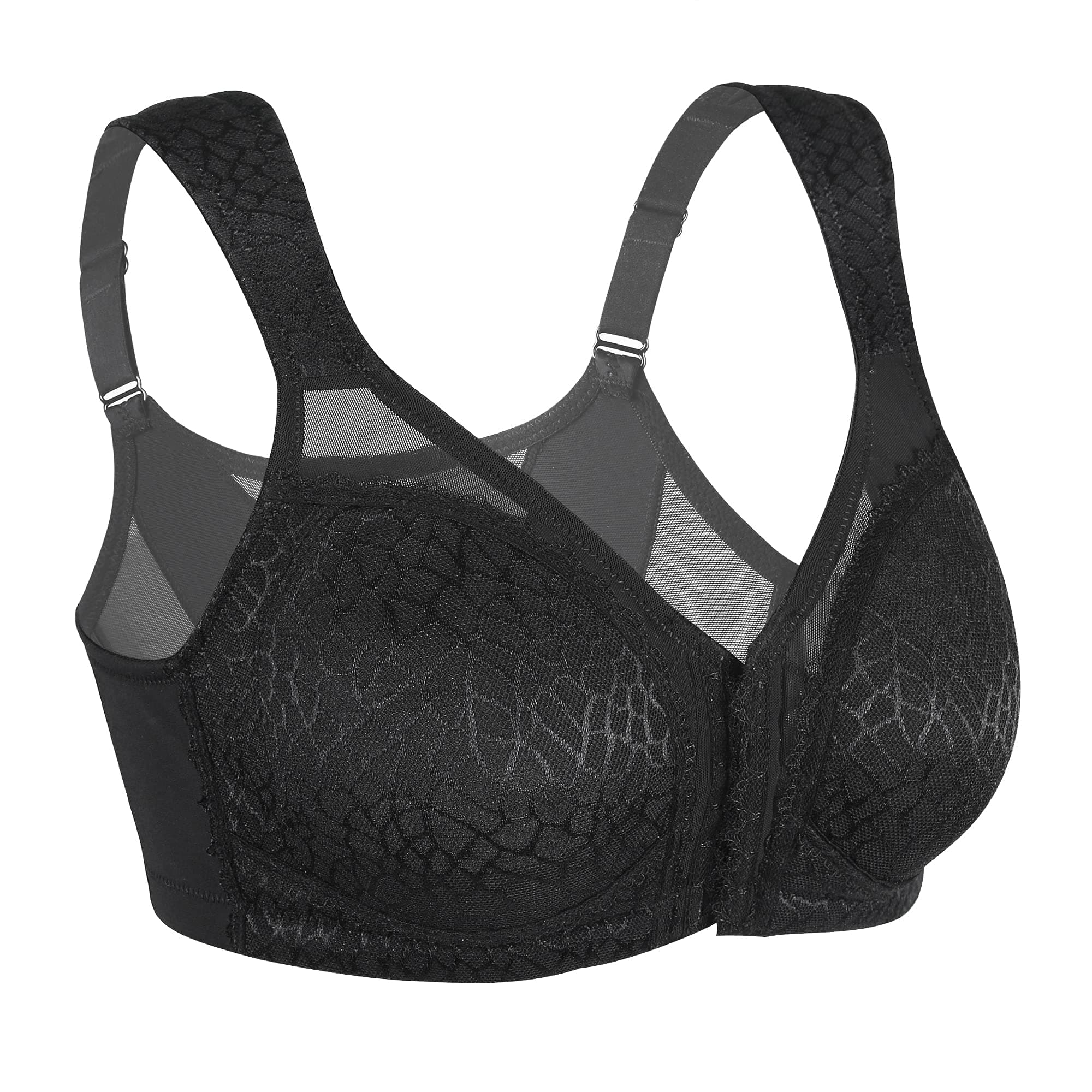 Haci Black Front Closure Wireless Back Support Bra 36D