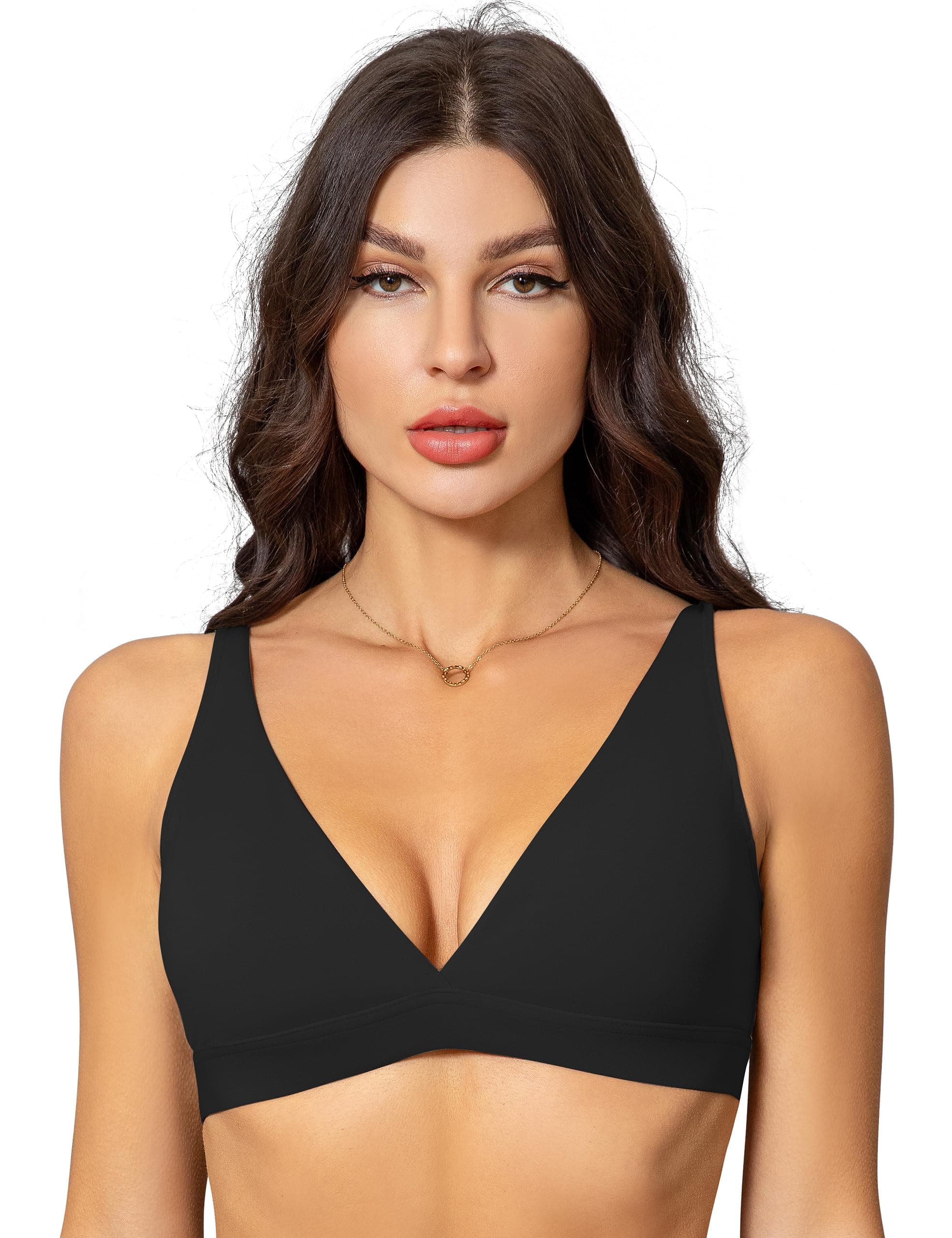 Gnowann Women's Deep V-Neck Plunge Bra with Padded Low Back Adjustment