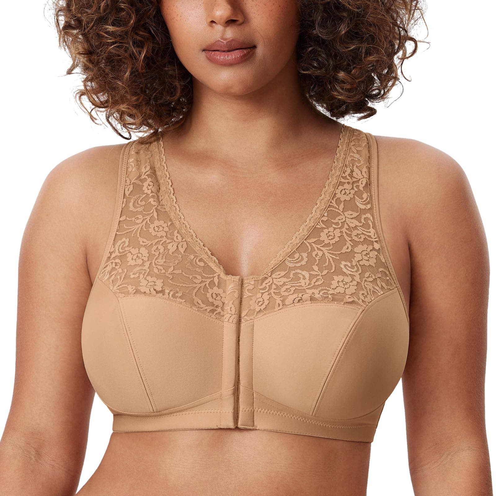 DELIMIRA Women's Front Closure Lace Cotton Bra