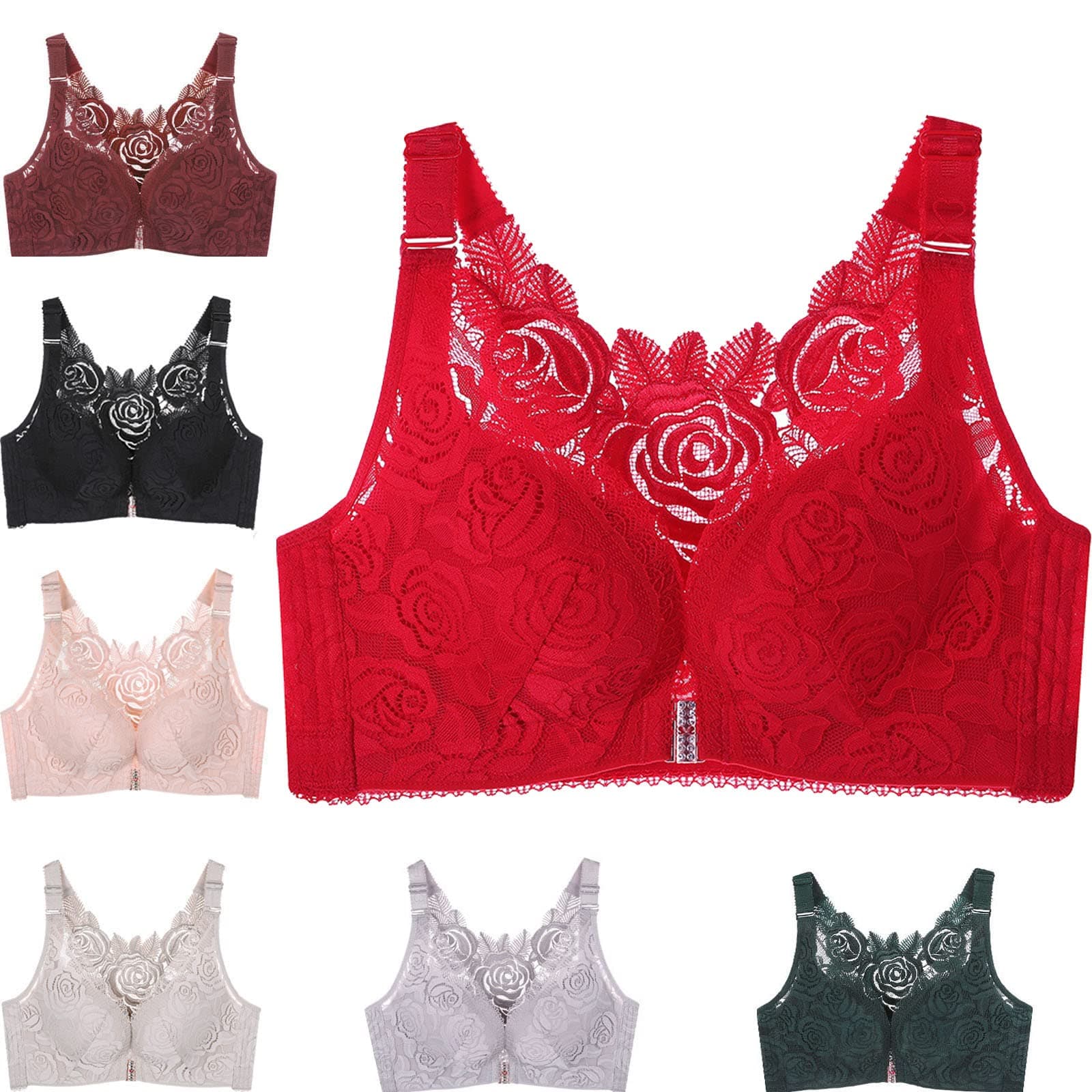 KIDELI Comfort Rose Bra - Floral Secrets Front Closure Lace Wire-Free Push-Up
