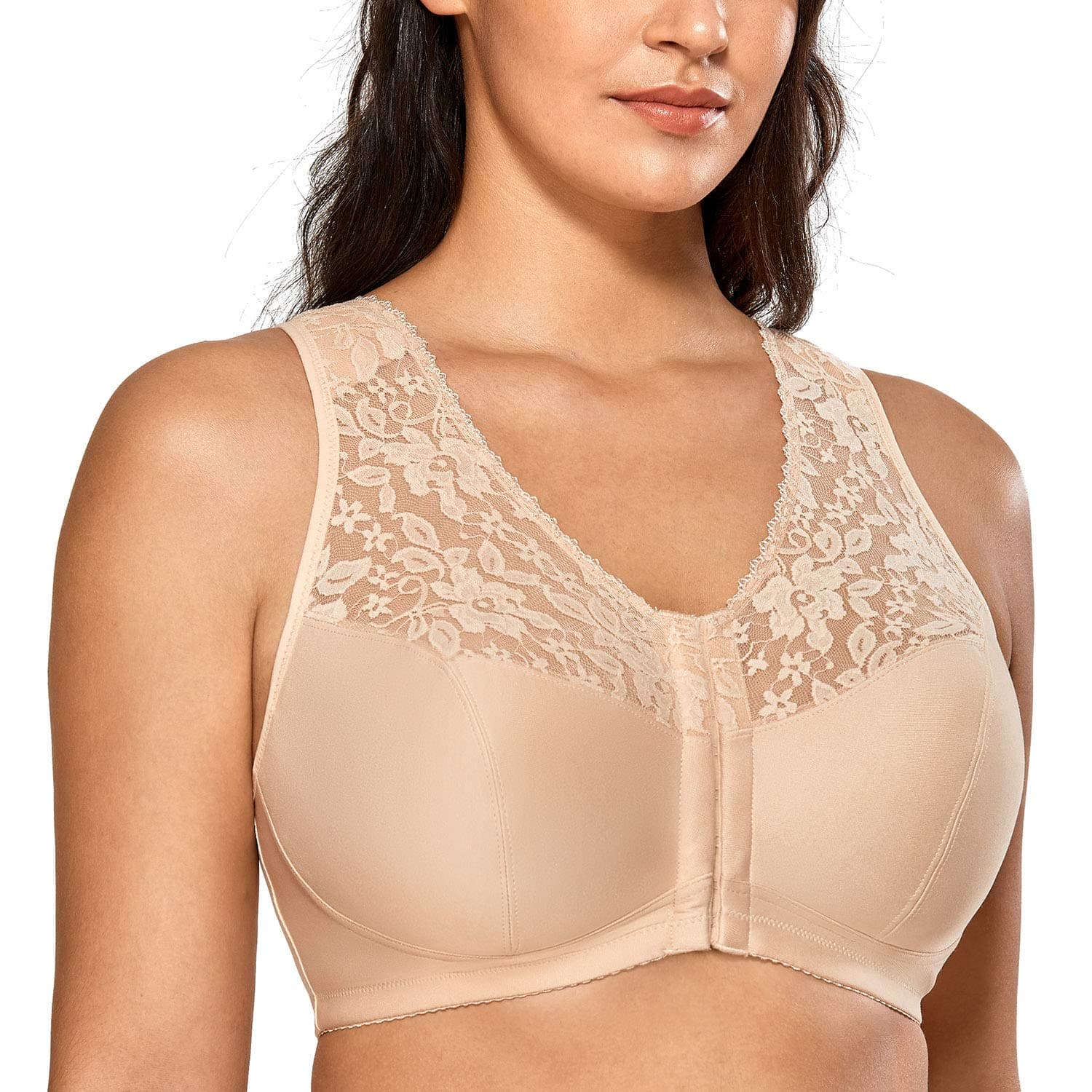 Delimira Plus Size Front Closure Racerback Lace Bra