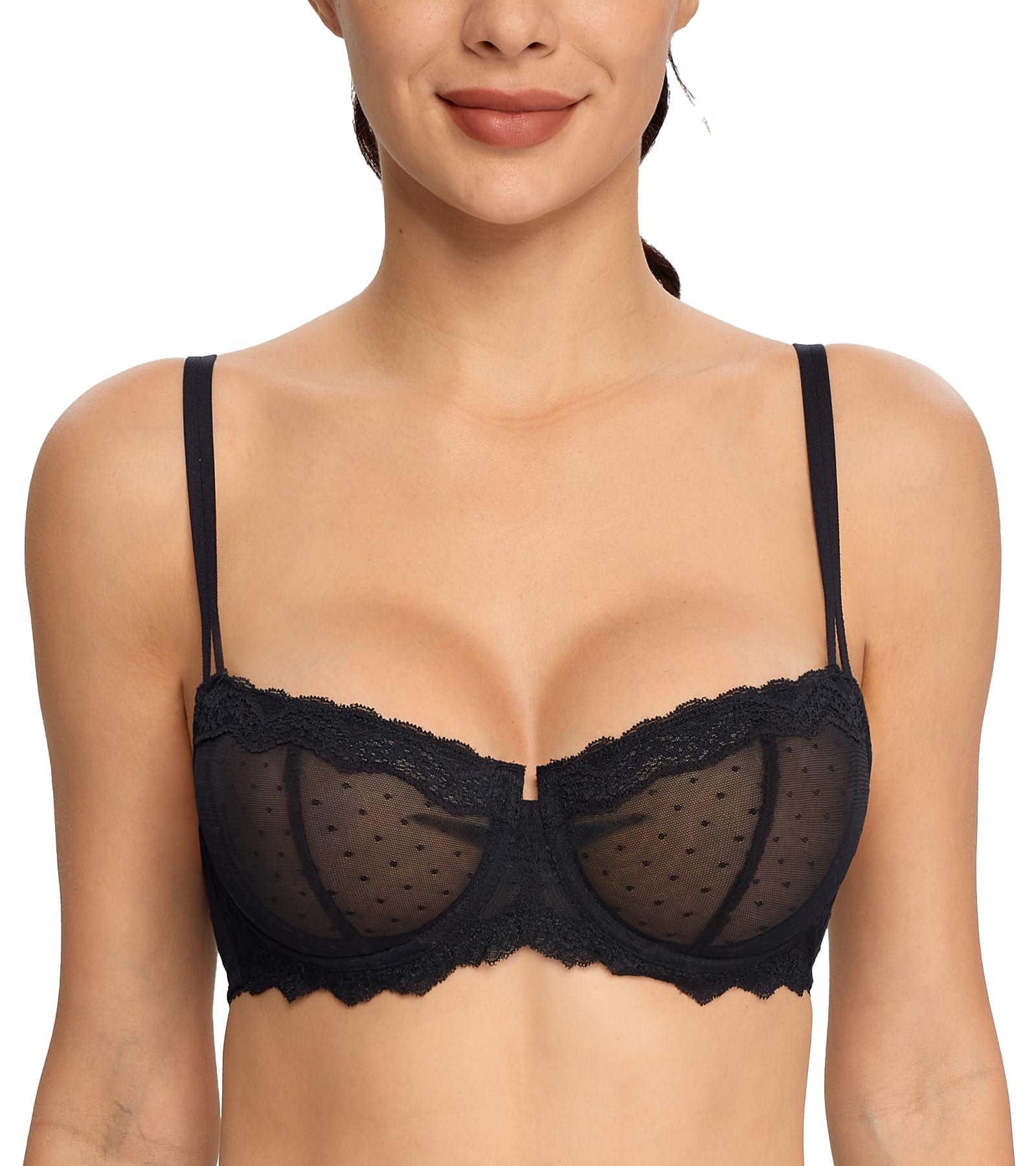 HACI Women's Plus Size Demi Scoop Neck Push Up Lace Balconette Bra