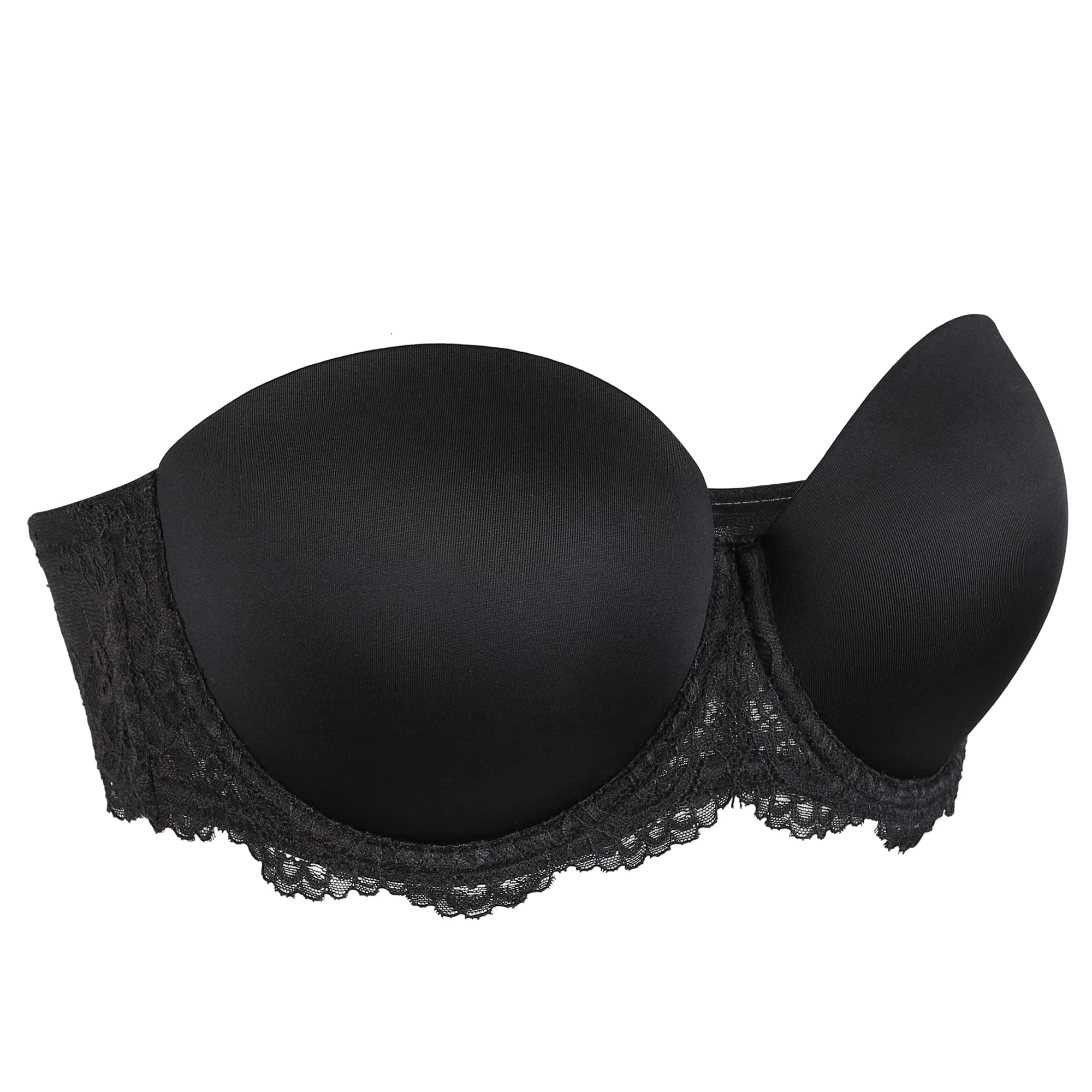 Underwire Floral Unlined Strapless Bra (36C, Lace Black)