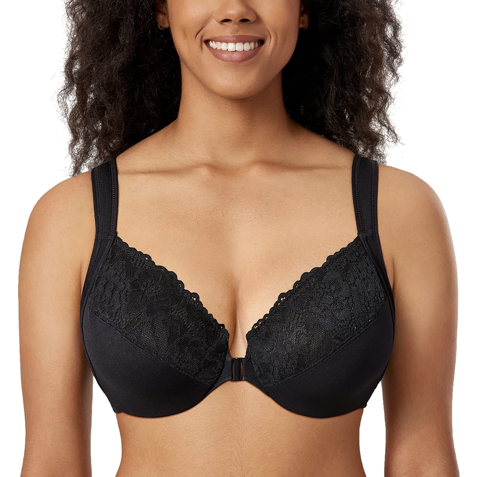 DELIMIRA Women's Plus Size Front Closure Lace Bras